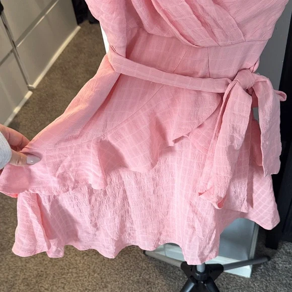 Pink Ruffle Wrap Mini Dress - Picture 4 of 6